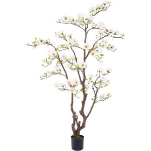 Artificial Magnolia Tree, 6.8FT Tall Fake Indoor Tree, Realistic Real Touch Leaves and Flowers Perfect for Indoor Decor, Living Room, Door, Office and Hotel Decor (White) (6ft 10in, White & Yellow)