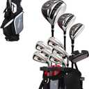 Precise M5 Men's Complete Golf Clubs Package Set Includes Titanium Driver, S.S. Fairway, S.S. Hybrid, S.S. 5-PW Irons, Putter, Stand Bag, 3 H/C's, Left Hand