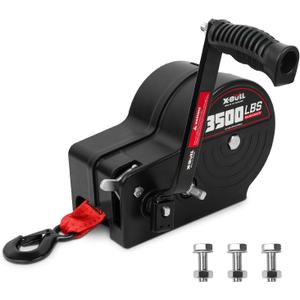X-BULL Heavy Duty Boat Trailer Winch 3500 LBS 32FT Strap New Upgraded Quick-Connect Handle and Enclosed Housing, 2-Way Ratchet 4:1/8:1 Gear Winch for Boat, Truck, Trailer, RV, ATV, Jet Ski
