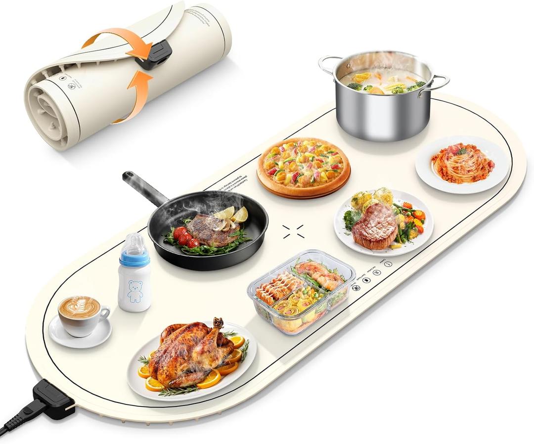 Warming Mat for Food Extra Large,36"x15" Food Warming Mats for Countertops, Parties, and Daily Use with Timer and 3 Temperature Levels (White)