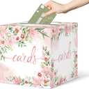 Watercolor Pink Floral Card Box Wedding Card Box Holder Gift Cards Receiving Box for Party Graduation Bridal or Baby Showers, Raffle Ticket Box Money Box for Birthday Party Retirements Anniversaries