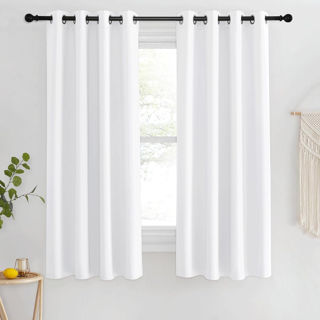 NICETOWN White Room Darkening Curtain 63 inches Long for Living Room - Grommet Solid Thermal Insulated Grommet Light Blocking Window Treatment for Bedroom (1 Panel, W46 x L63)
