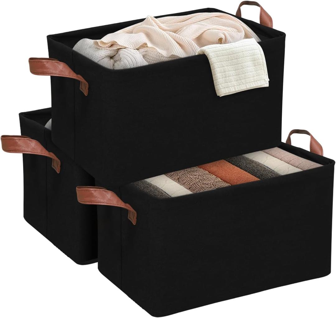 3 Pack (8Gallon x 3) Collapsible Fabric Laundry Basket - Foldable Clothes Hampers for Laundry Dorm Bedroom Closet - Pop Up Black Storage Bins/Baskets/Containers/Organizers (Black)