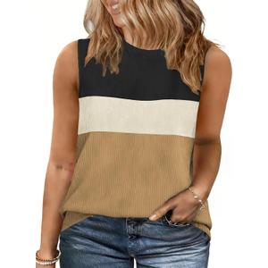 DOLNINE Plus Size Tank Tops for Women Summer Sleeveless Color Block Shirts Casual Fashion Ribbed Knit Blouses Loose Fit Tunic (XXL)