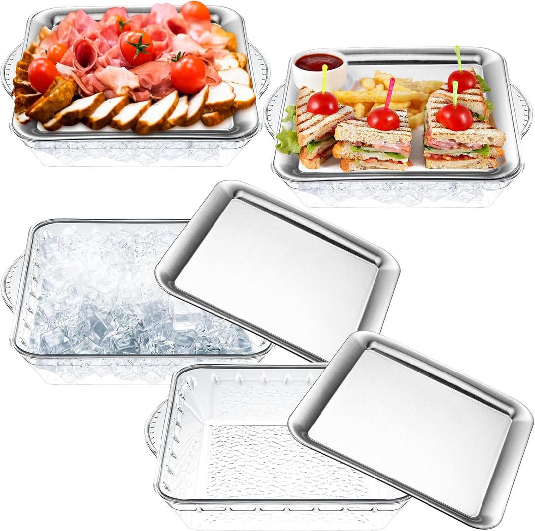 Baderke 4 Sets 9" Chilled Serving Tray for Parties with Compartments Square Ice Chilled Charcuterie Party Platter Serving Cold Dish for Shrimp Fruit Seafood Vegetable Appetizer Dish (Natural) Baderke 4 Sets 9" Chilled Serving Tray for Parties with Compartments Square Ice Chilled Charcuterie Party Platter Serving Cold Dish for Shrimp Fruit Seafood Vegetable Appetizer Dish (Natural)