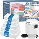 ZXA Vacuum Storage Bag with Electric Air Pump, 20 Pack (4 Jumbo, 4 Large, 4 Medium, 4 Small, 4 Roll Up Bags) Vacuum Seal Bags for Clothing, Pillows, Blanket, Duvets, Comforters, Travel