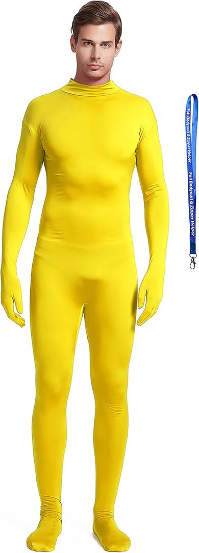 Full Bodysuit Include Zipper Helper Unisex Adult Costume Without Hood Spandex Stretch Zentai Unitard Body Suit (Medium, Yellow)