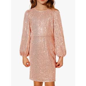 GRACE KARIN Girls Sparkly Sequin Formal Dress Long Sleeve Bodycon Fancy Party Dress 5-14Y Size 14Y