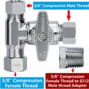 Brass 3/8" Compression Add-A-Tee Valve, T Adapter for TOTO Washlet Bidet, 3/8"x3/8"x3/8" or G1/2