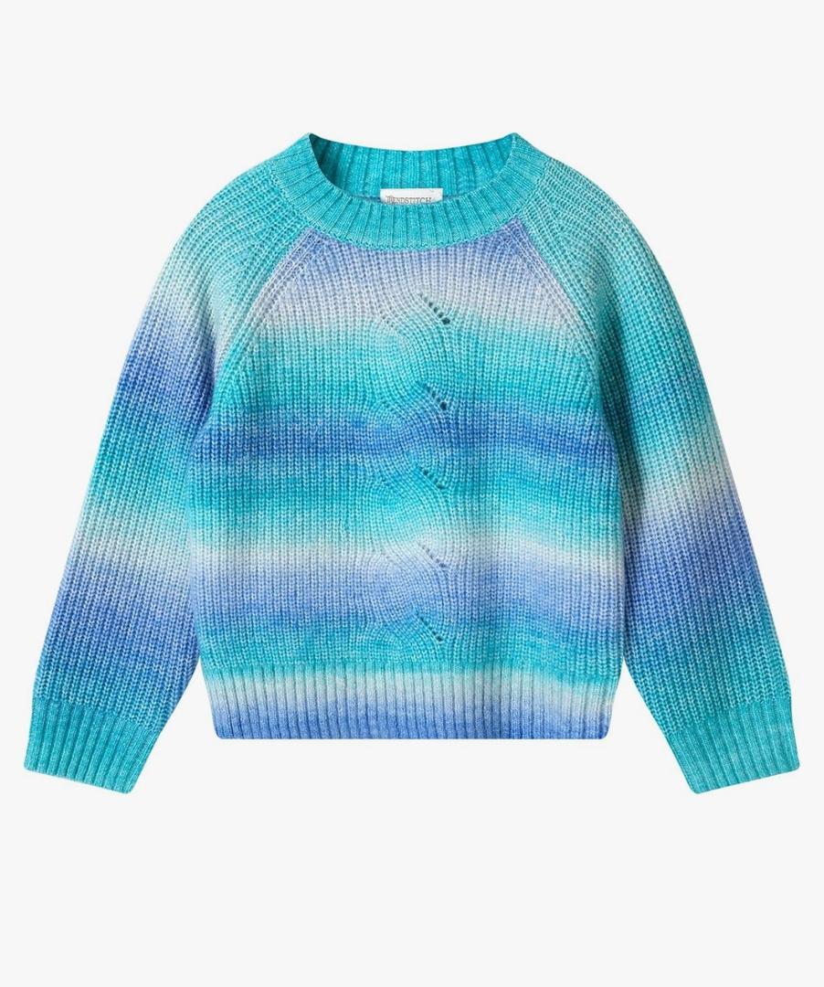 Girls Striped Sweaters Gradient Long Sleeve Cable Knit Sweater Chunky Pullover Jumper Fall Winter 13-14Y
