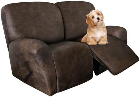 molasofa Loveseat Recliner Slipcover - 6 Pieces Stretch Leather Like Recliner Sofa Cover for 2 Seat Dual Reclining Loveseat Couch, Furniture Protector with Elastic Bottom (Brown)