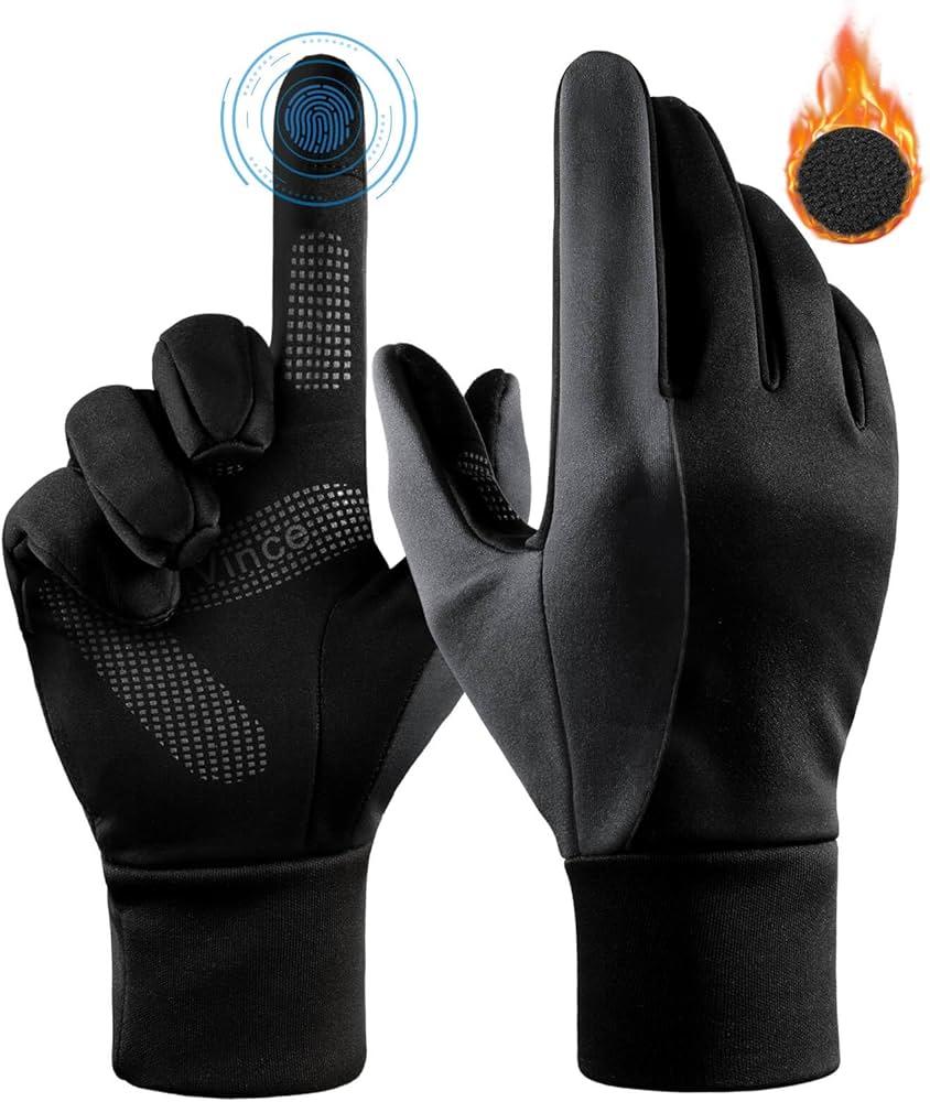 Windproof Winter Gloves Men and Women Touchscreen Full Cover Running Gloves , Gray, M