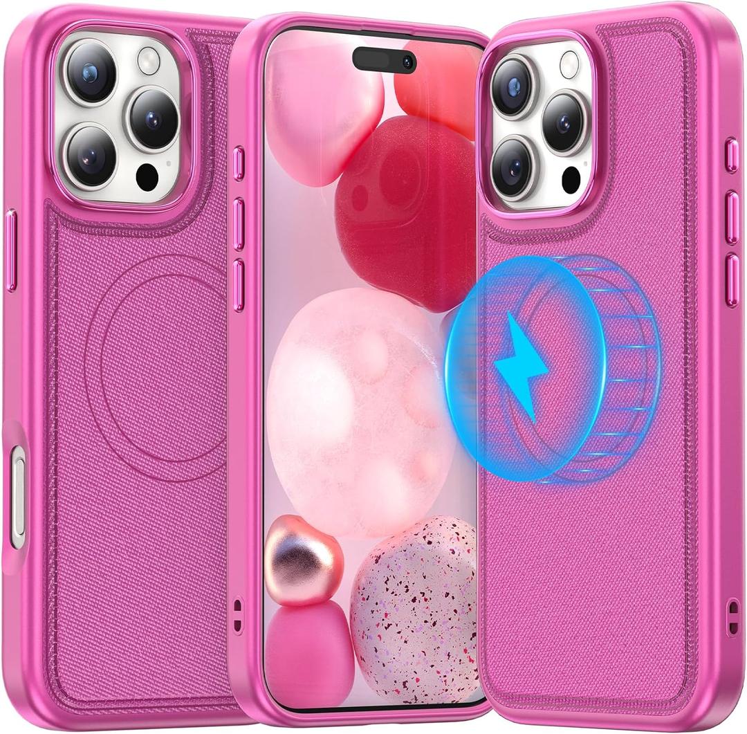 Meifigno Magnetic Case Designed for iPhone 16 Pro Max, [Luxury PU Leather] [Compatible with Magsafe] [Metal Button] Protective Phone Case Compatible with iPhone 16 Pro Max (2024) 6.9", Hot Pink