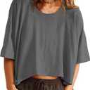 Tankaneo Womens Oversized T-Shirts Cropped Summer Casual Short Sleeve Loose Fit Tee Tops (X-Large, Dark Grey)