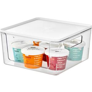 Rosanna Pansino x iDesign Recycled Plastic Open Front Kitchen Storage Bin with Lid, Clear Bin/Marshmallow Lid, 12" x 12" x 6"