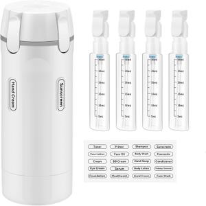 4 in 1 Travel Dispenser Bottle, 30ML*4 Refillable Pack Squeeze Bottles, Portable Leak Proof Travel Toiletry Containers for Toiletries/Shampoo/Conditioner/Shower Gel (White)