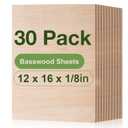 30 Pack Basswood Plywood, 12 x 16 x 1/8 Inch 3mm Plywood for Laser Cutting and Engraving, Thin Unfinished Wood Sheets Blanks for Architectural Models and DIY Wood Crafts