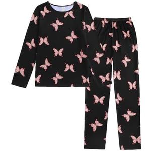 YIJIU Women's Sleepwear Long Sleeve Top and Pants Pajama Set Panda Print Nighty, S, Black Butterfly
