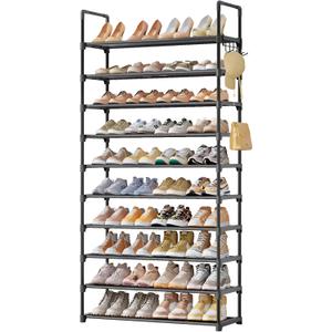 Kitsure Shoe Rack for Closet - 10-Tier Shoe Organizer with Hook Rack, Large-Capacity & Space-Saving Shoe Shelf for Entryway, Bedroom, Living Room,32.2" x 11.8" x 68.5", Black