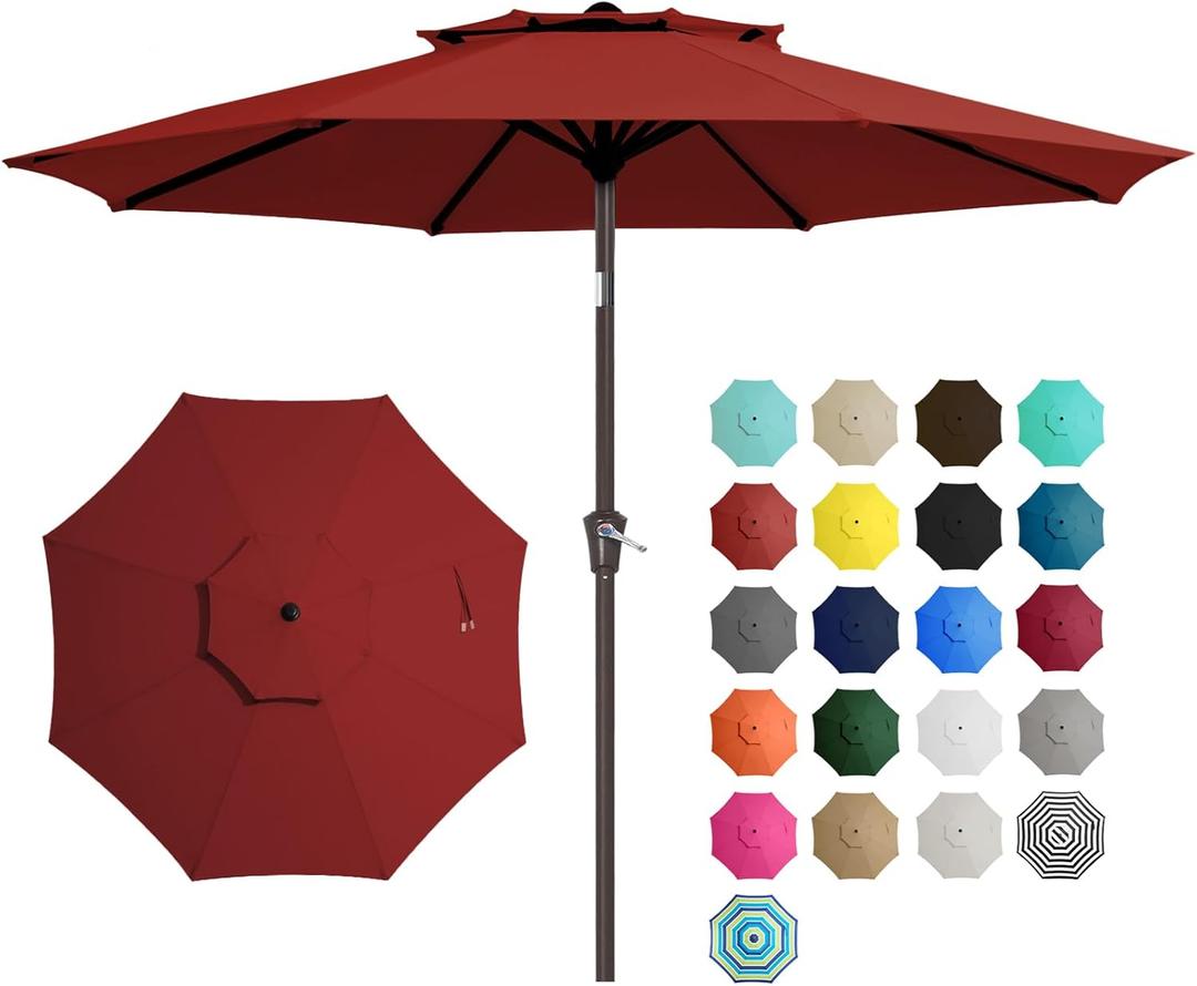 JEAREY 9 ft 2-Tiers Patio Umbrellas Outdoor Table Market Umbrella w/Push Button Tilt/Crank, 8 Sturdy Ribs, UV Protection Waterproof Sunproof(Red)