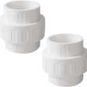 2 Pack 2" PVC Union Coupling Pipe Fitting (Socket x Socket), 2 inch PVC Slip Union Adapter Coupling Schedule 40, EPDM O-Ring, White SCH 40