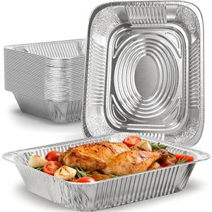 Thickened 9"x13"Aluminum Foil Pans (10 Pack) - Disposable Steam Table Pans for Baking, Cooking, Roasting Food Prep - Deep 2.5" Full Size Hotel Pan, Freezer Oven Safe, Durable to-Go Containers (Stripes)