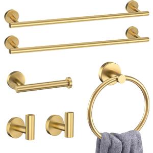 Brushed Gold 6 Pieces Bathroom Hardware Accessories Set Gold Towel Bar Set,Modern Towel Holder Set for Bathroom,Stainless Steel Towel Rack Set Wall-Mounted 23.6 Inch