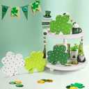 St Patricks Day Shamrock Decorations, 4 Pack 6 Wooden Polka Dot Shamrocks Saint Patty's Irish Holiday Tiered Tray Home Table Shelf Office Desk Decor Set Chunky Clover Tabletop Sign