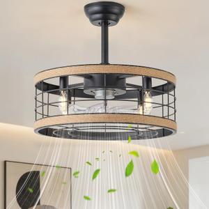 20in Farmhouse Fandelier Caged Ceiling Fans with Lights Flush Mount