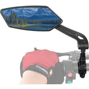 Bike Mirror Handlebar Mount 360 Adjustable Blue, Wide Rear View Mirror Bicycle Mirrors for Handlebars with Scratch Resistant Glass, Bike Rear View Mirror for Scooter, Motorcycle, Bike Accessory Left