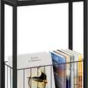 Narrow Side Table with Magazine Holder, Skinny End Table Perfect for Small Spaces, Space-Saving Design for Living Room, Bedroom, or Office, 7.1" D x 16.9" W x 23.6" H, Black