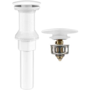 Bathroom Sink Drain,Drain Stopper Bathroom Sink Without Overflow,Pop Up Drain Assembly with Detachable Strainer Basket,Built-in Anti-Clogging, Stainless Steel Nut White (White-big Cap)