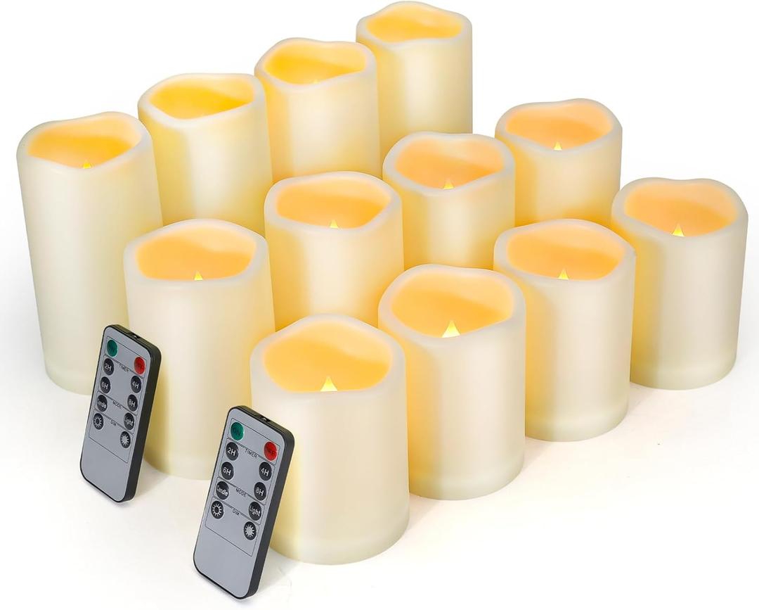 Enido Flameless Candles LED Candles Candles(D: 3" x H: 4" 5" 6") Battery Operated Plastic Pack of 12 Pillar