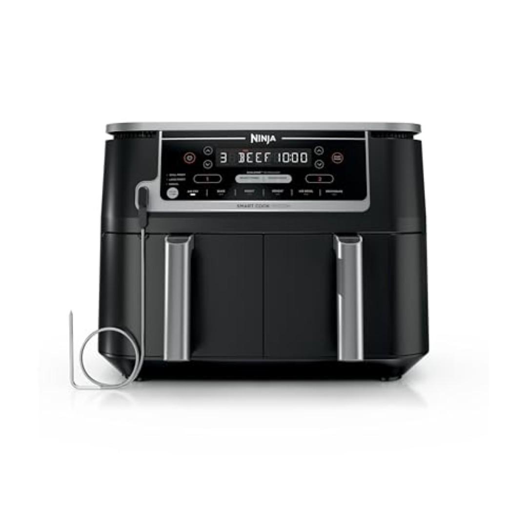 Ninja DZ550 Foodi 10 Quart 6-in-1 DualZone Smart XL Air Fryer with 2 Independent Baskets, Smart Cook Thermometer for Perfect Doneness, Match Cook & Smart Finish to Roast, Dehydrate & More, Grey