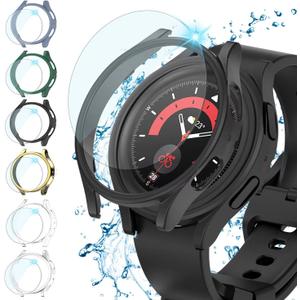 Rc-Z Screen Protector Case for Samsung Galaxy Watch 5 Pro 45mm, [6+6Pack] Bumper & Face Cover Replacement for Galaxy Watch 5 Pro Accessories (Black/Black-Gold/Starlight/Blue/Green/Clear)