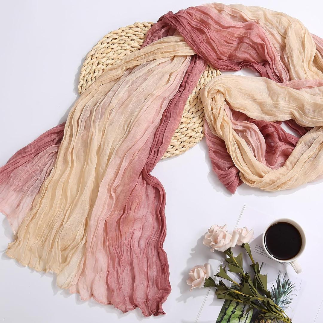 Pack of 6 Cheesecloth Table Runner, Gradient-Beige and Pink Gauze Table Runner, Widely Use Cheese Cloth Table Runner 120 Inches Long, Versatile Sheer Table Runner with Crinkle, for DIY, Party