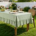 Romanstile Gingham Ruffled Tablecloth Rectangle - Waterproof Linen Cotton Checkered Table Cloth, Outdoor Plaid Table Cover for Picnic, Camping, Party - 60 x 84 Inch, Sage