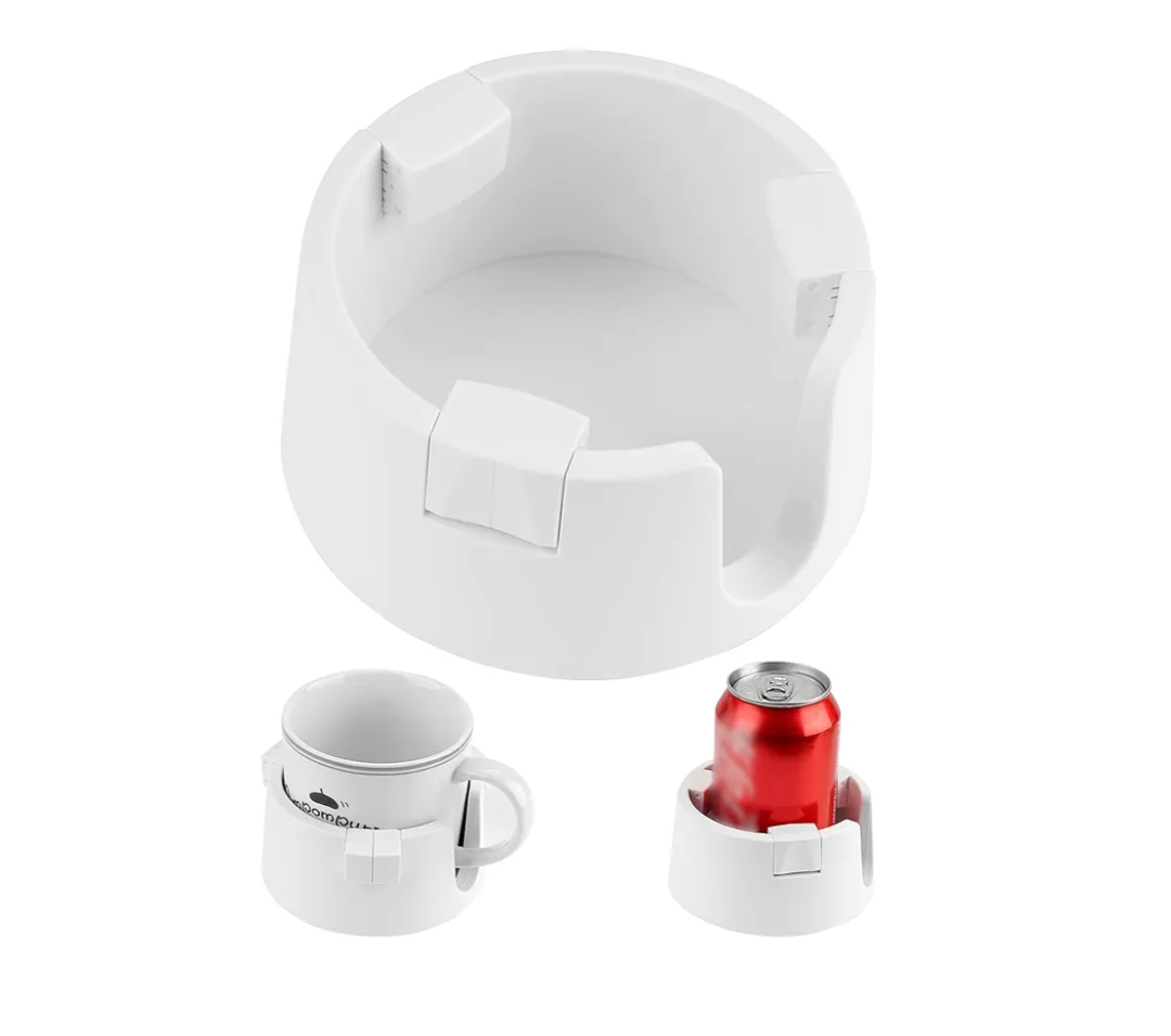Anti-Spill Cup Holder, Adjustable Inner Diameter Drink Coaster with Sticker, Drink Holder for Home Office Outdoors (White)