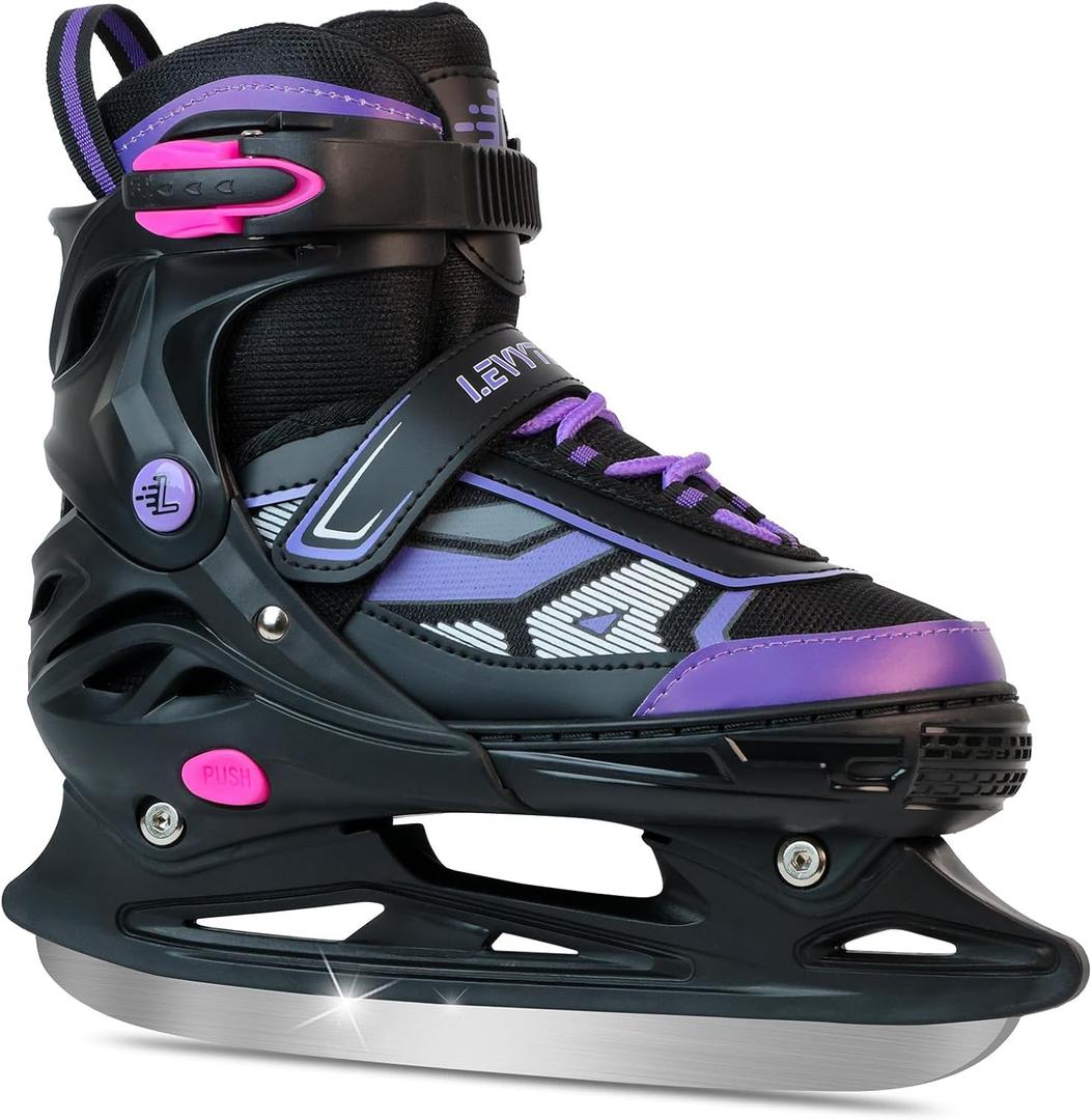 Adjustable ice Skates for Kids Boys Girls, 4 Size Triple Protection Beginner Figure Blades with Ankle Support for Outdoor and Rink (Medium(US 2Y-5Y)Big Kid, Purple)