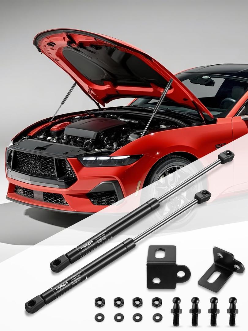 Vepagoo Front Hood Struts Fit for Ford Mustang MK6 2015-2023, Lift Supports Charged Shock Props Damper Spring Bar with Mounting Bracket, 2 Pack