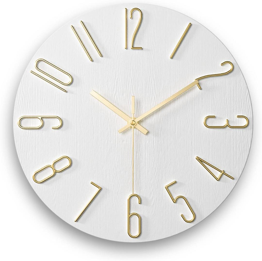Faupugh Wall Clock Battery Powered 12 inch Silent Wall Clock, Exquisite Modern Style Decorative Clock, Suitable for Home, Office, School, Kitchen, Bedroom, Living Room (White)