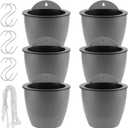 HOIGON 6 Pack 7 Inch Self Water Hanging Plants Pot, Self Watering Wall Hanging Plastic Planters with S-Hooks and Wicks, Lazy Flower Pot for Indoor Outdoor Orchids African Violet, Gray