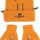 Dog Man Petey the Cat Youth Cuffed Beanie & Knit Gloves Cold Weather Set with 3D Ears & Whiskers