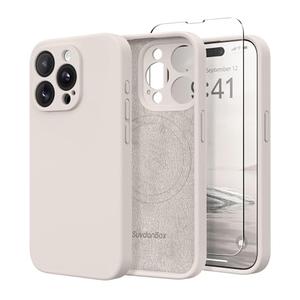 SuydanBox Magnetic for iPhone 15 Pro Case, Compatible with MagSafe, [Full Camera Protection][Screen Protector] Silicone Shockproof Protective Phone Case for iPhone 15 Pro 6.1", Stone