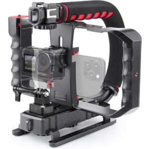 Zeadio Camera Smartphone Handheld Stabilizer, Triple Cold-Shoe Handle Grip Compatible with All Camera Action Camera DSLR Smartphone