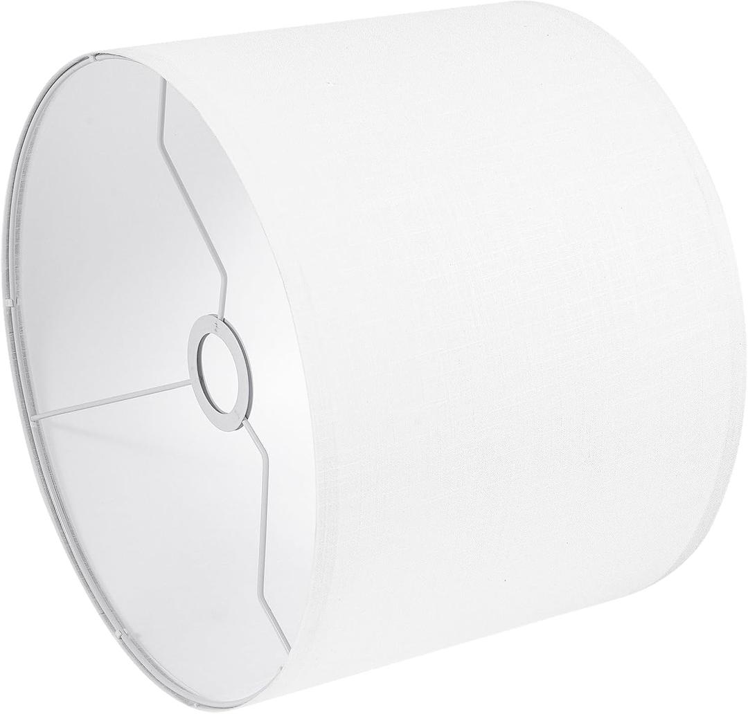 White Lamp Shade, Large Drum Lampshade 13" Top x 13" Bottom x 11" High (Spider), Replacement Lamp Shade Natural Linen Hand Crafted for Table Lamps Floor Lamps Chandelier Lamp, Easy Assembly Required