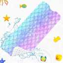Culudea Pink Blue Mermaid Bathtub Shower Mat Fish Underwater Sea Non-Slip Tub Extra Long Bath Floor 40X16 Inch Machine Washable for Bathroom Tub Bath Mat for Toddler and Baby