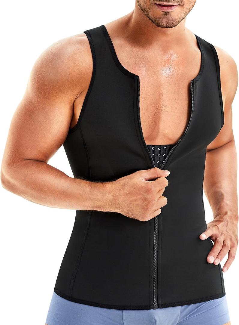 Wonderience Men Shapewear Slimming Body Shaper Compression Shirt Tank top with Zipper Underwear For tummy control, Large