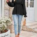 SweatyRocks Women's Bishop Long Sleeve V Neck Ruffled Chiffon Blouse Loose Babydoll Peplum Tops (S)