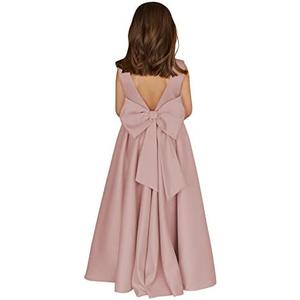 MCieloLuna Flower Girl Dresses for Wedding Bow-Knot Elegant Satin Princess First Communion Dresses (Size: 04, Pink)